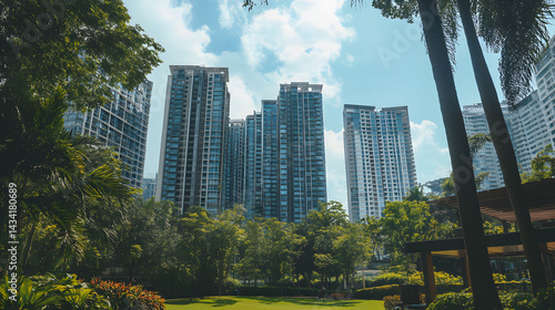 Modern apartment buildings in a green residential area in the city