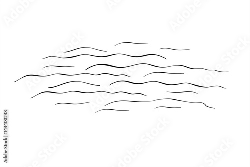 Abstract water waves vector isolated illustration painted by black inks. Monochrome rhythmic, schematic wavy lines minimalistic graphic sketch. for spa branding, eco friendly packaging, ocean decor