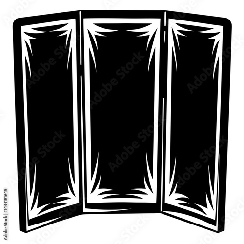 Stylish Three Panel Room Divider Screen in Black and White Silhouette