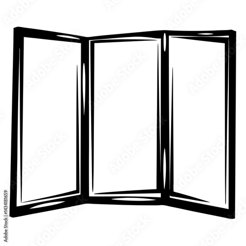 Three panel screen with bold outline stands in a minimalist manner