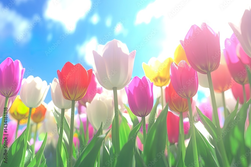 Vibrant tulip field under a bright sky Vibrant tulip field under a bright sky