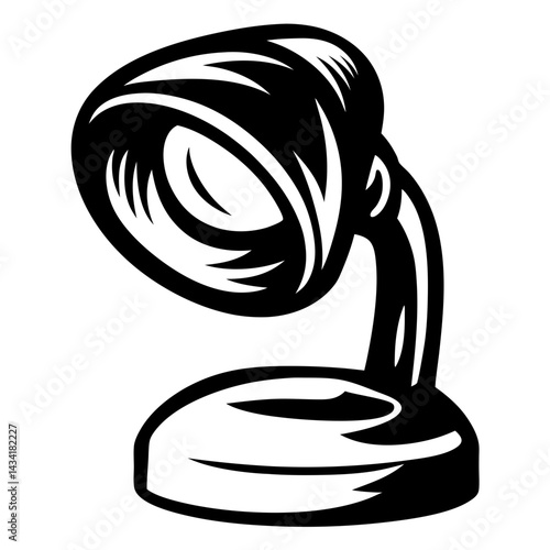 Monochromatic illustration of an adjustable desk lamp providing focused illumination