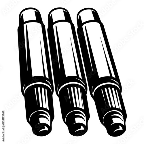 Three black and white vape cartridges isolated on a white background