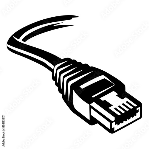 Black and white drawing of an ethernet RJ45 connector cable