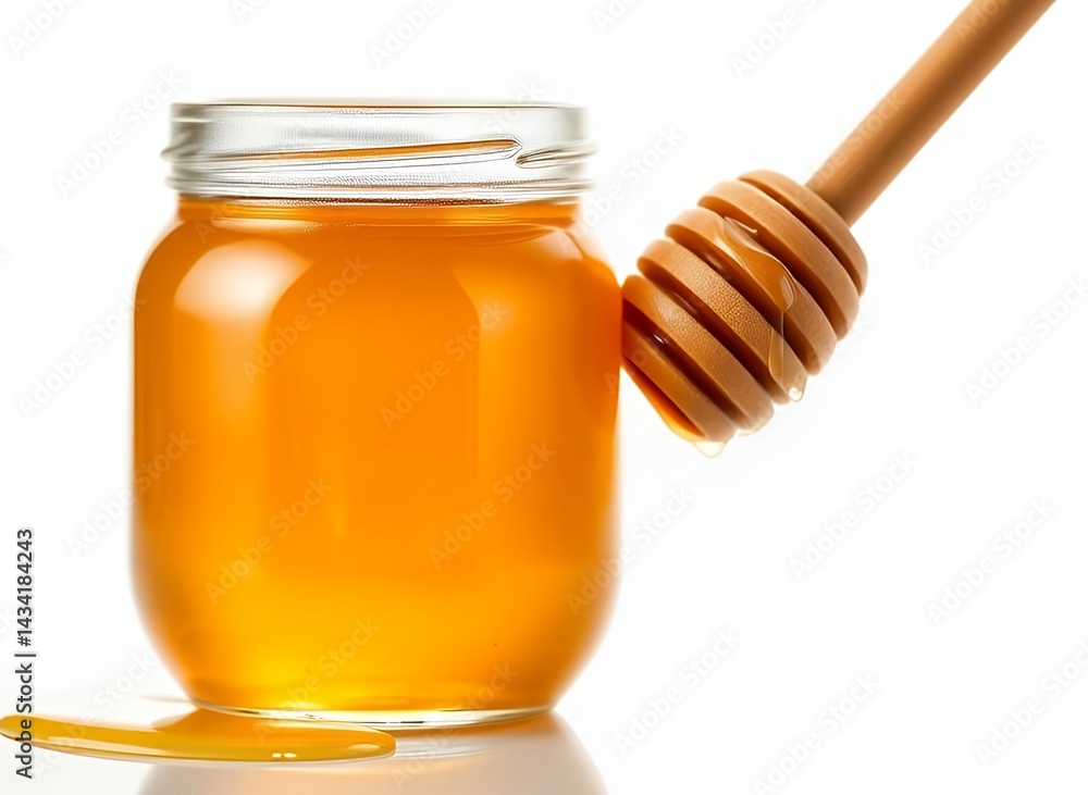 Honey Jar with Honey Drip, Close-up Honey Jar with Honey Drip, Close-up