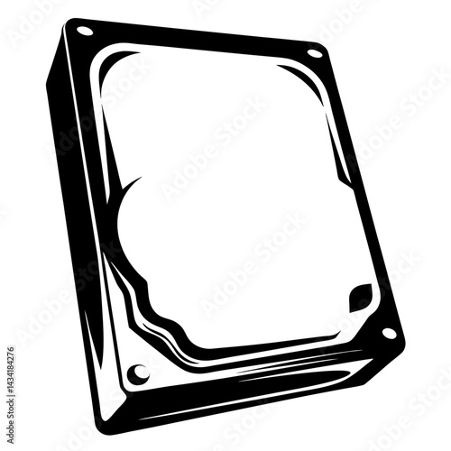 Stylized hard drive disk component in black and white vector drawing