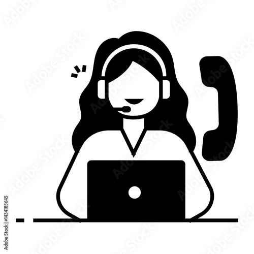 Virtual Support Representative. Laptop with female headset agent for online or remote customer support