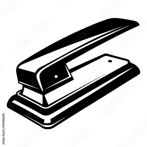 Black and White Illustration of an Open Stapler, Office Supply Design