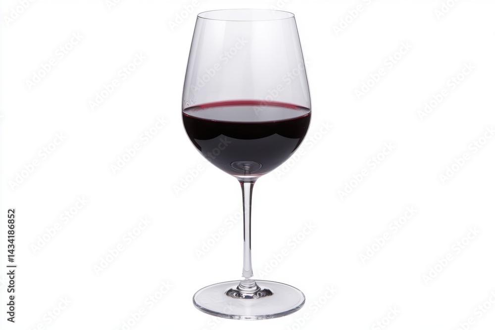 A tall, clear wine glass filled with rich, ruby red wine A tall, clear wine glass filled with rich, ruby red wine