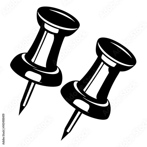 Two Black Push Pins Depicted in an Artistic and Minimalistic Style