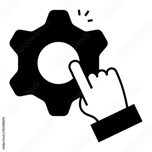 Settings Activation. Gear with hand pointer icon for enabling features or toggling configurations