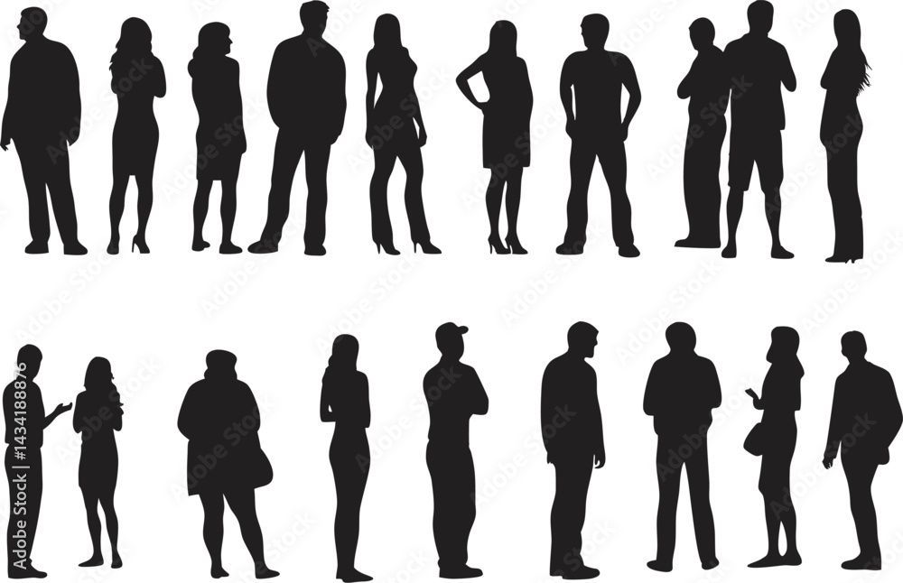 Silhouette People Standing Talking Walking Vector Set Silhouette People Standing Talking Walking Vector Set