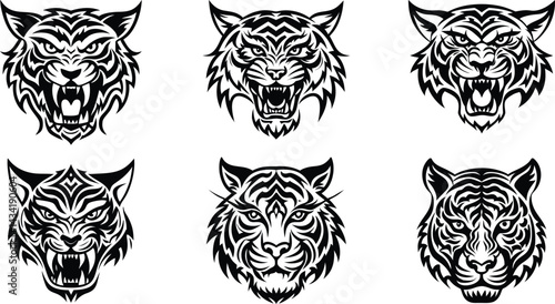 Fierce Tribal Tiger Face Vector Art Collection