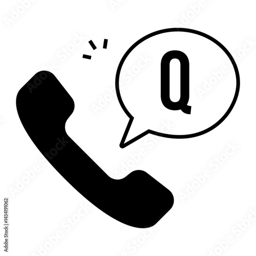 Phone Support Question. Phone receiver with Q speech bubble for inquiry or customer call query