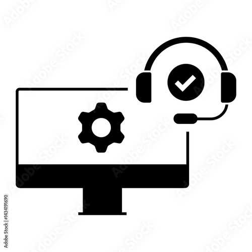 Desktop with Support Verification. Monitor with gear and verified headset indicating trusted desktop support