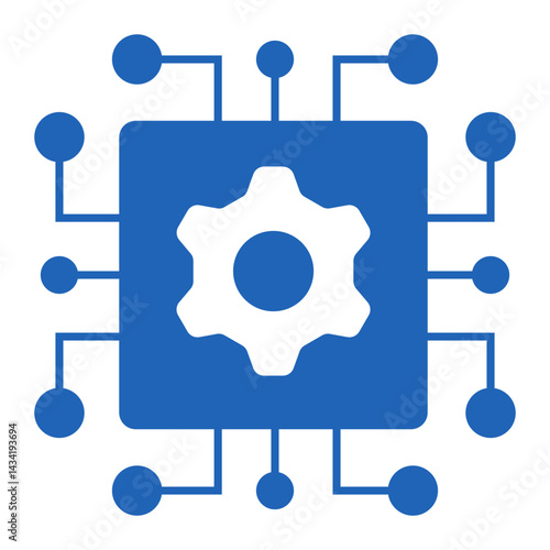 AI Customer Service Automation. Gear on microchip symbol for automated support solutions and AI interaction