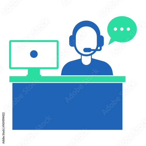 IT Help Desk Agent Male. Male support agent at desk with headset for tech assistance and live support