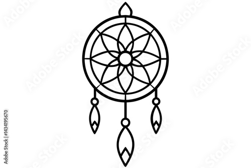 Bohemian Dreamcatcher Line Art - Boho Vector Design