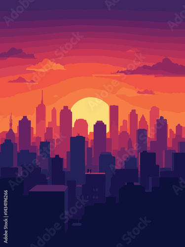 city skyline at sunset