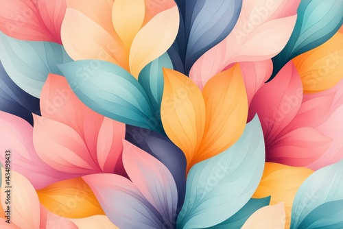 Wallpaper Mural Pastel colored leaves in a vibrant floral arrangement. Soft, dreamy lighting creates a serene atmosphere. Perfect for spring or summer themes. Torontodigital.ca