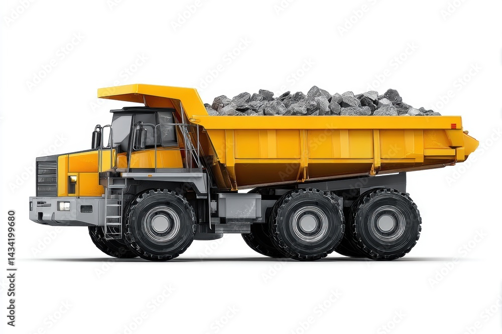 Realistic dump truck transporting gravel for construction projects on a bright white background Realistic dump truck transporting gravel for construction projects on a bright white background
