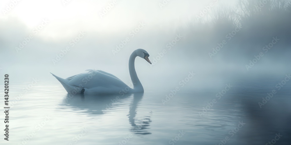 Fototapeta premium Misty lake swan reflection