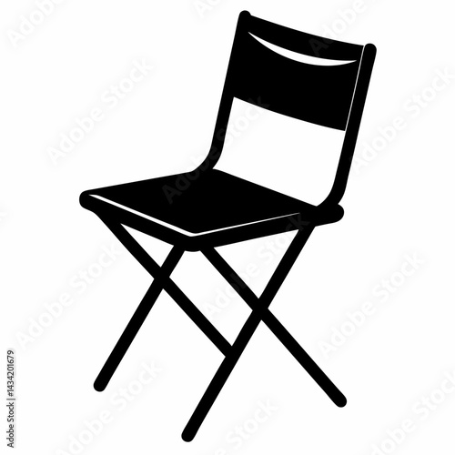 Metal folding chair, black vector on white background.