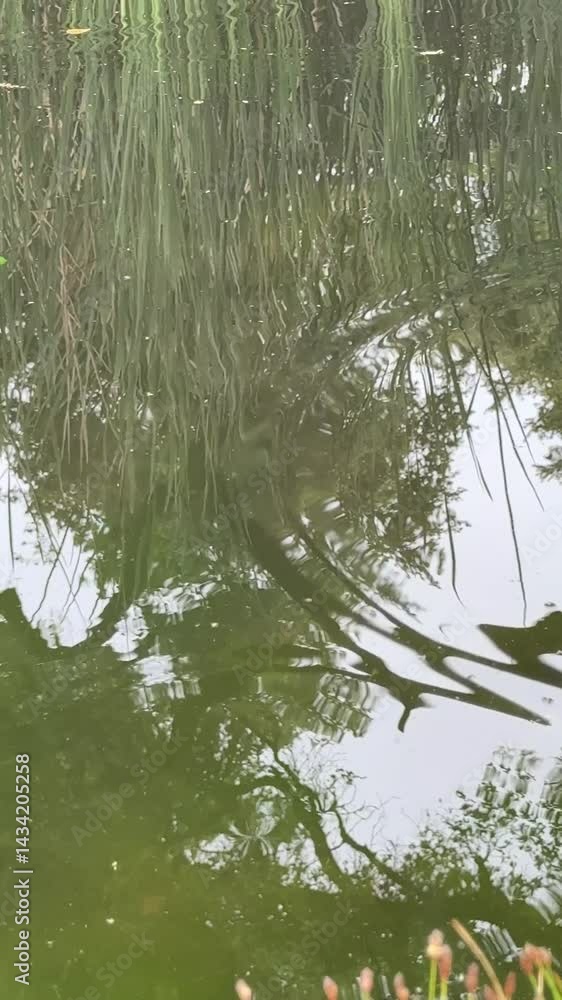 Raindrops falling from a tree into a pond Raindrops falling from a tree into a pond