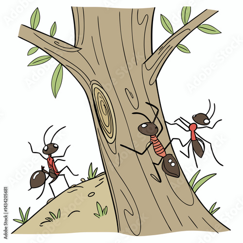 A colony of ants climbing in a tree