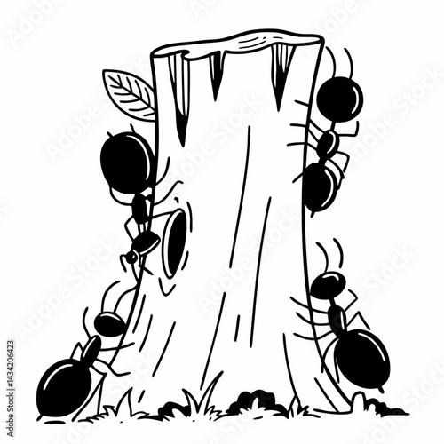 A colony of ants climbing in a tree