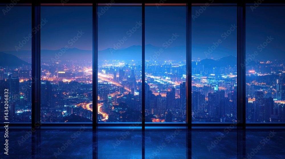 Fototapeta premium Night city view from high-rise windows