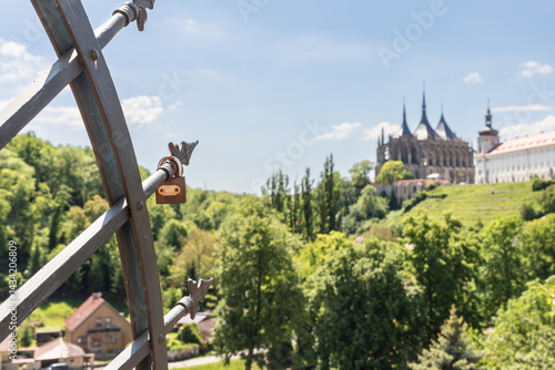 Decorative fence with the attached locks in the historical part of Kutna Hora in Czech Republic