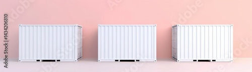 Wallpaper Mural Three white storage containers arranged in a row against a soft pink background, showcasing a minimalist design. Torontodigital.ca