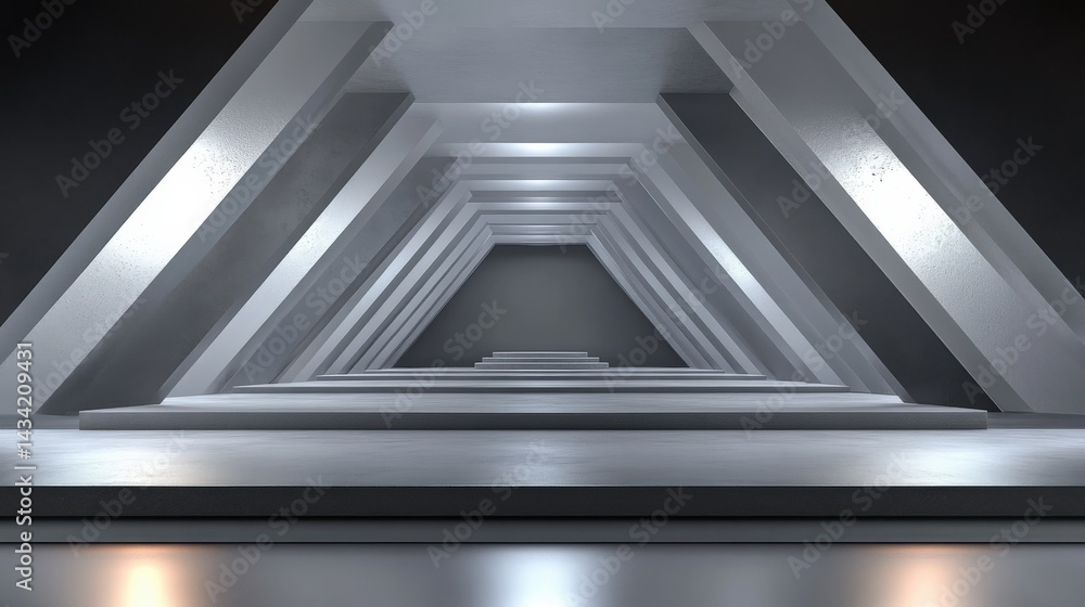 Obraz premium Futuristic Abstract Corridor with Triangular Architecture