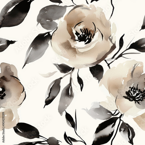 Seamless pattern Elegant floral pattern with soft watercolor roses and leaves