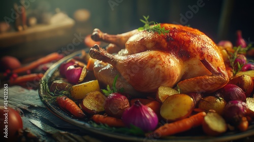 Roasted chicken and vegetables dinner