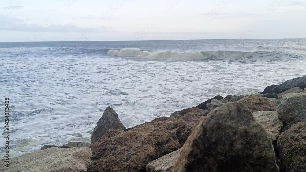 Beautiful Beachside View with Gentle Ocean Waves and Sandy Shore Beautiful Beachside View with Gentle Ocean Waves and Sandy Shore