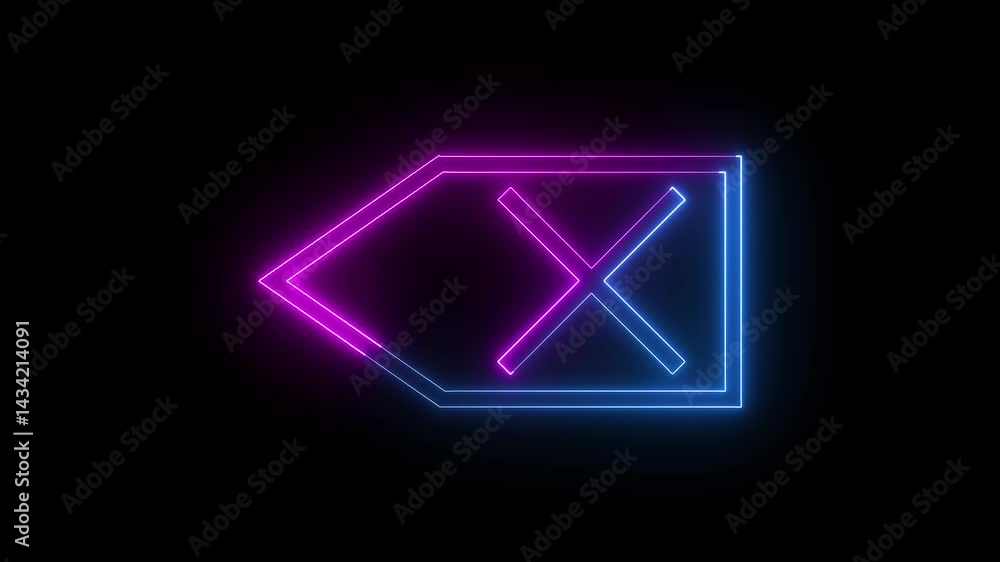 calculator backspace icon animation glowing neon pink blue color sign symbol on black background calculator backspace icon animation glowing neon pink blue color sign symbol on black background