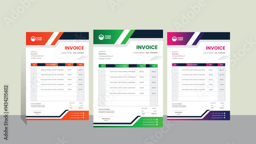 Business invoice form template. Invoicing quotes, invoices and payment agreement design templates.