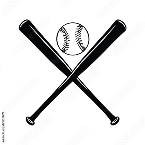 Two Solid black baseball bats and a ball vector Art & Illustration