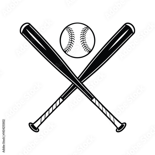 Two Solid black baseball bats and a ball vector Art & Illustration