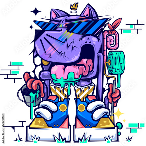 Design tshirt Cool Cat Graffiti Artist Street Art Style graffiti vector illustration