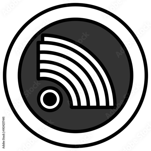 This image likely depicts a 3D vector icon or button representing a wireless wi-fi network signal for internet connection and communication technology