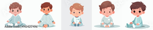 Vector collection of a baby boy sitting pose happily wearing a nightgown
