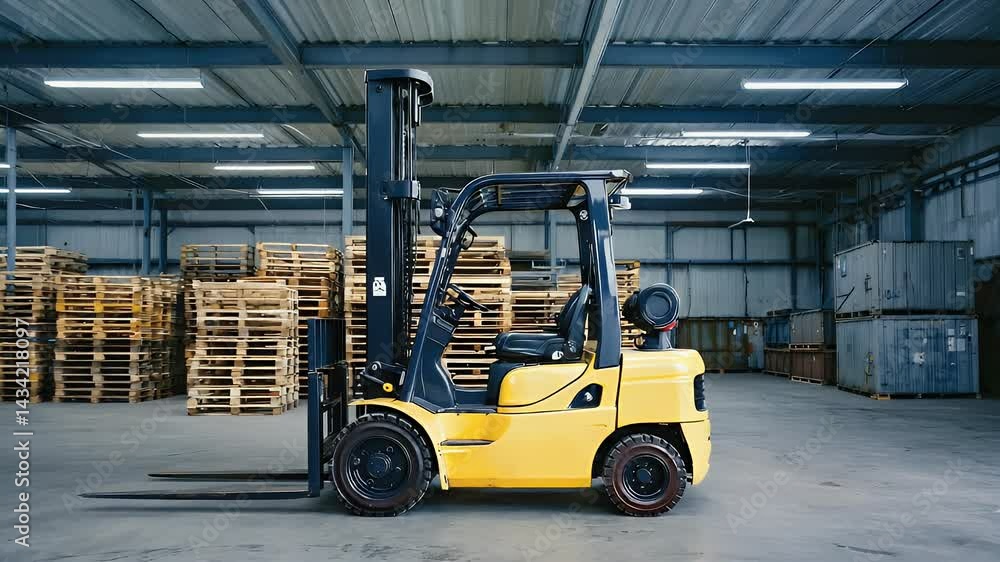 custom made wallpaper toronto digitalYellow forklift inside warehouse with wooden pallets.