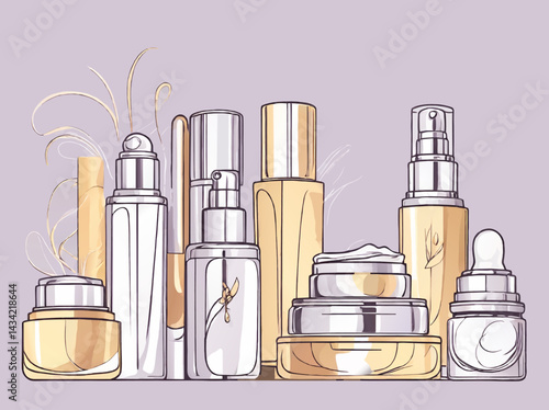 set of cosmetic bottles and containers vector illustration