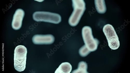 Cinematic close-up of bacteria under a microscope, showing the intricate movement and structure of individual cells