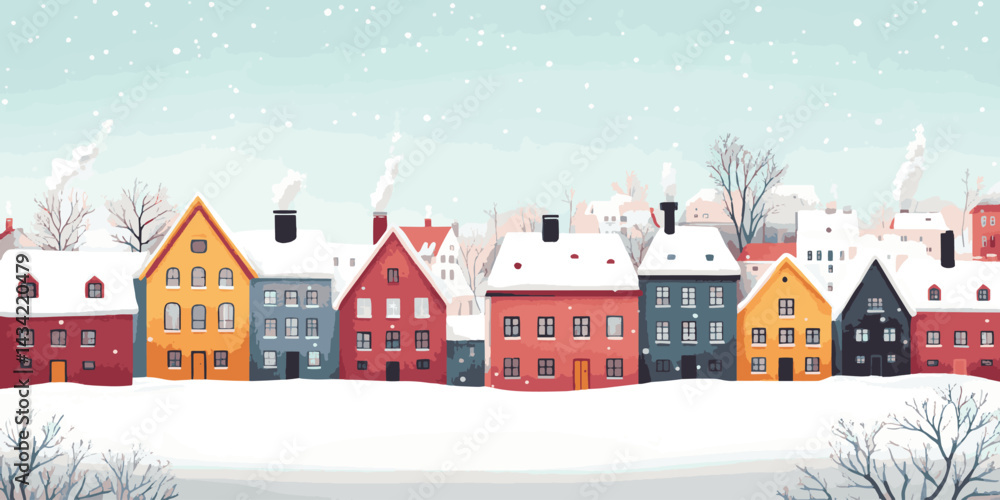 vector row of houses in the snow
