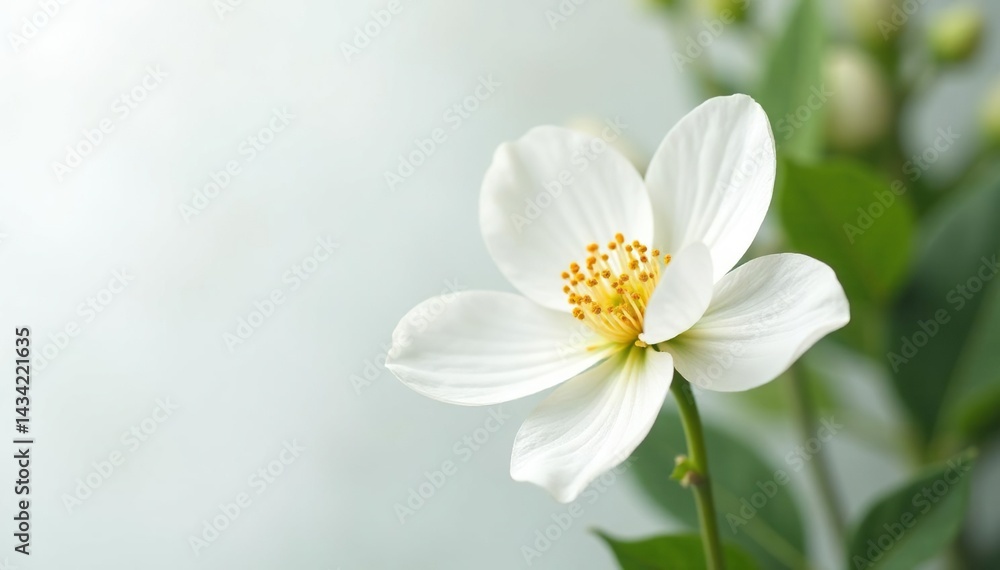 Delicate white flower blossom against pure white backdrop, clean, texture, beauty Delicate white flower blossom against pure white backdrop, clean, texture, beauty