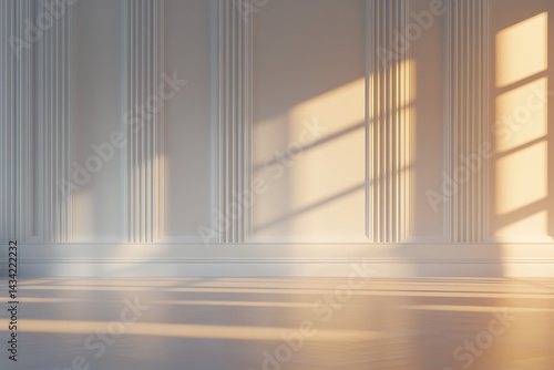 Empty white wall with parquet floor for mockup in modern interior design of a home or office room  3D rendering. 